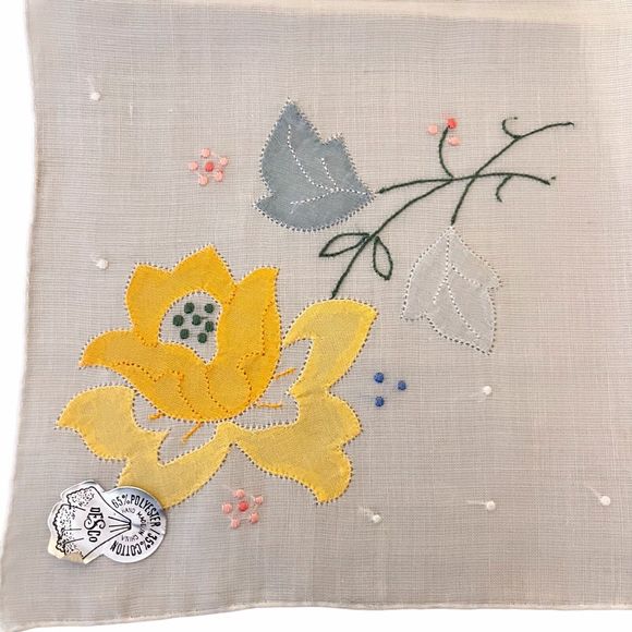 Vintage 1950s Desco Floral Handkerchief Hankie Yellow Flower UNUSED - Picture 2 of 3